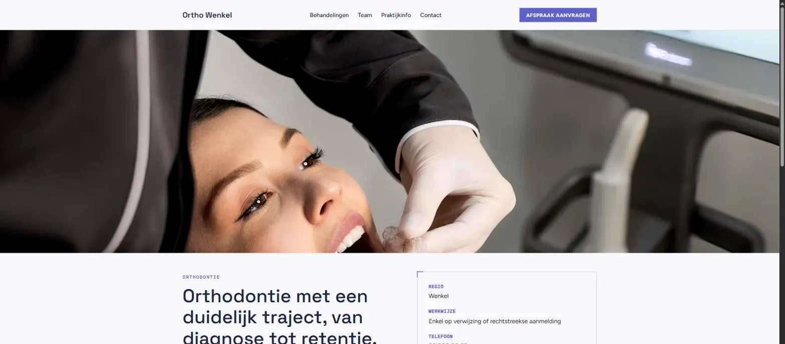 Voorbeeld van de website voor Ortho Wenkel