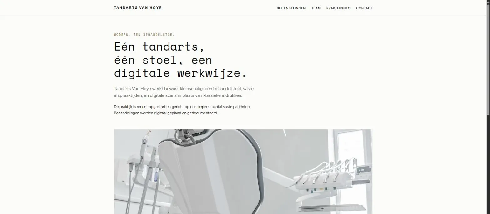 Voorbeeld van de website voor Tandarts Van Hoye