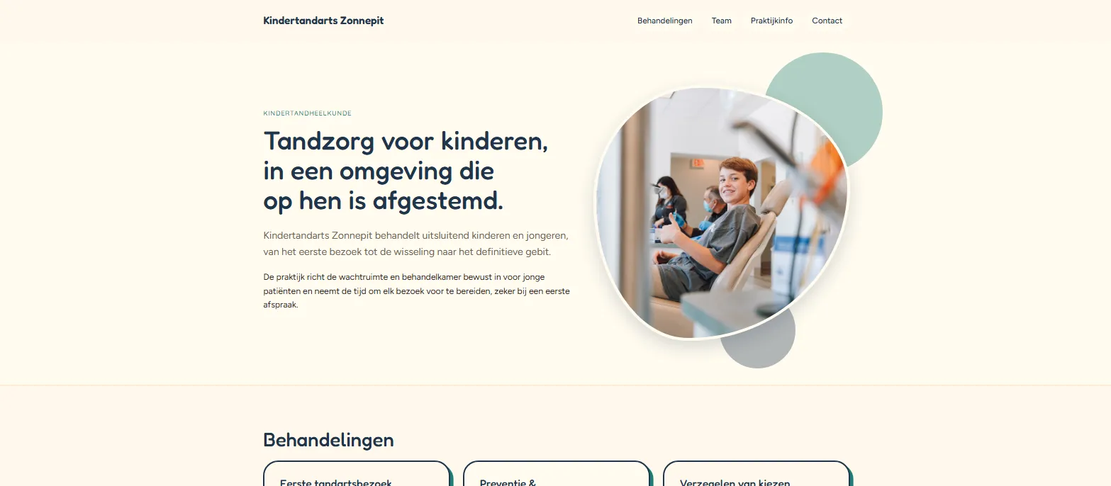 Voorbeeld van de website voor Kindertandarts Zonnepit